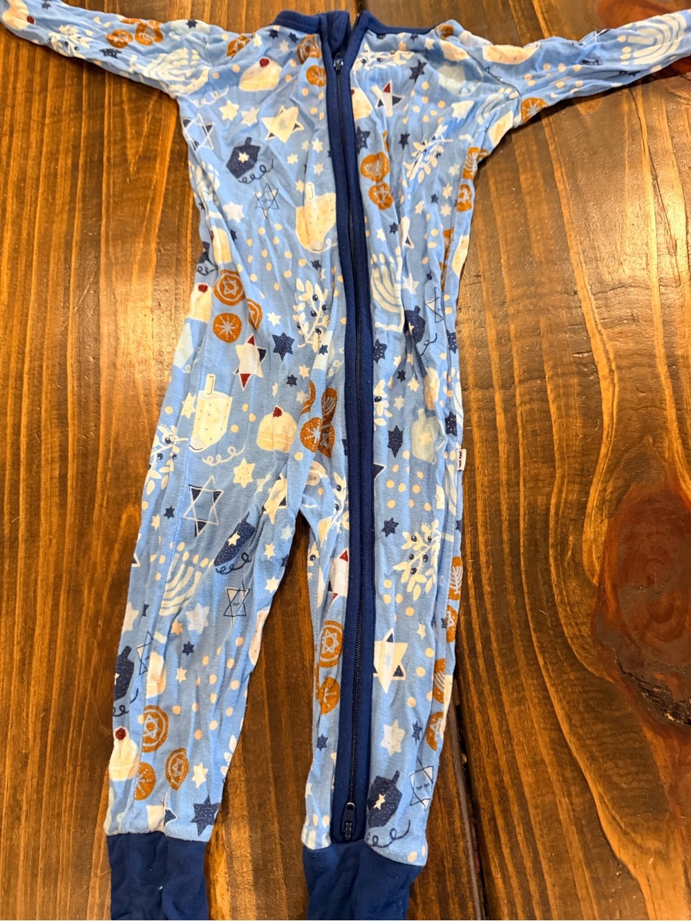 Little Sleepies Light Blue Hanukkah Print Footie Pajamas